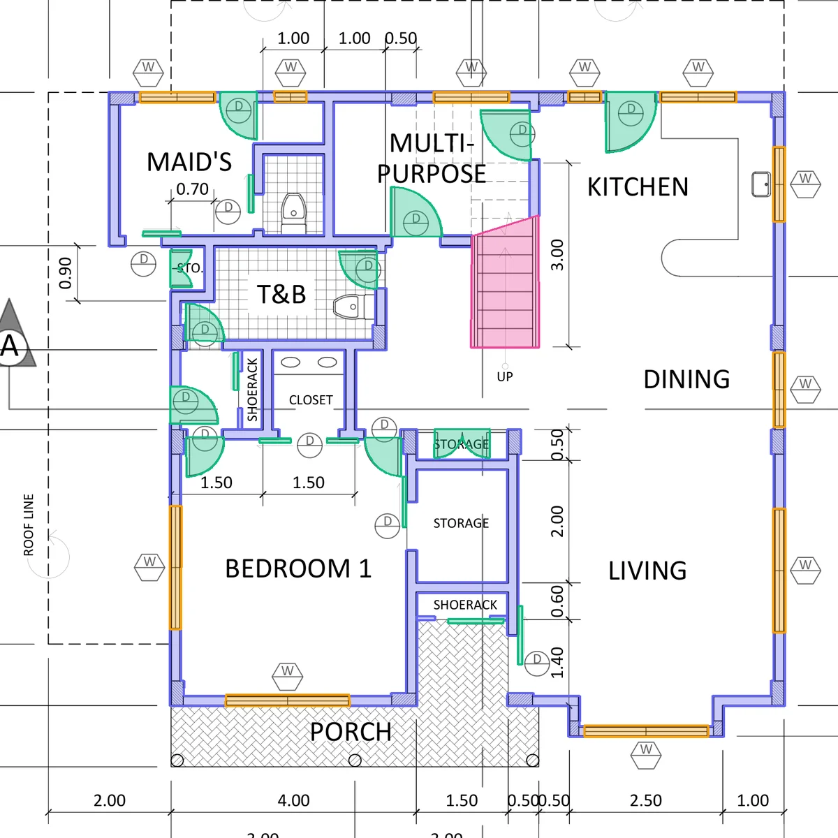 Floor plan with detected walls, doors, windows, stairs